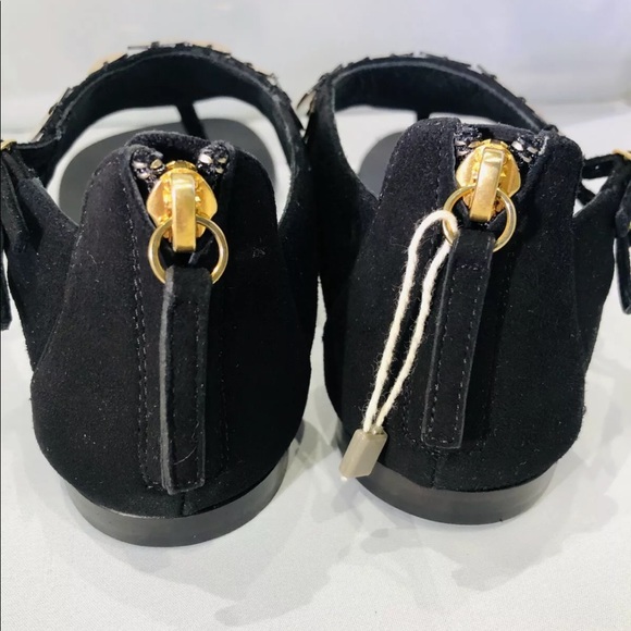 Giuseppe Zanotti Black Suede Gold Leaf Sandals 5.5 - Picture 3 of 9